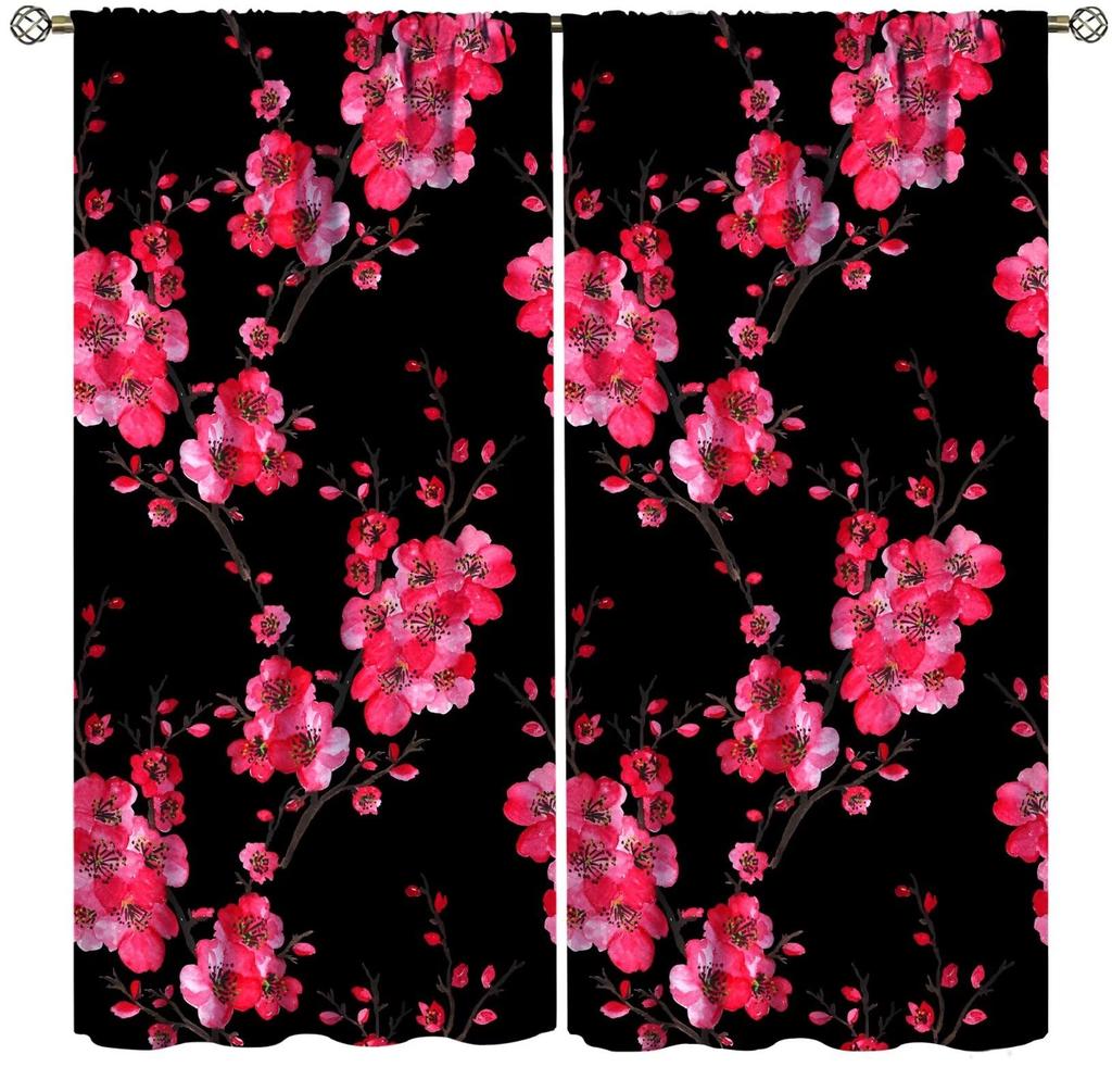 Boho Floral Curtain Flower Spring Wildflower Vintage Plant Bedroom Living Room Home Drapes Window Treatments Panel Curtains Polyester Area Decor