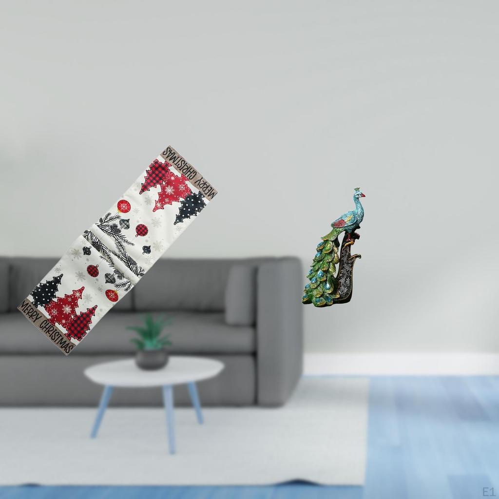 Christmas Table Runner Dresser Scarf Seasonal Winter Reusable Peacock Statue Animal Sculpture