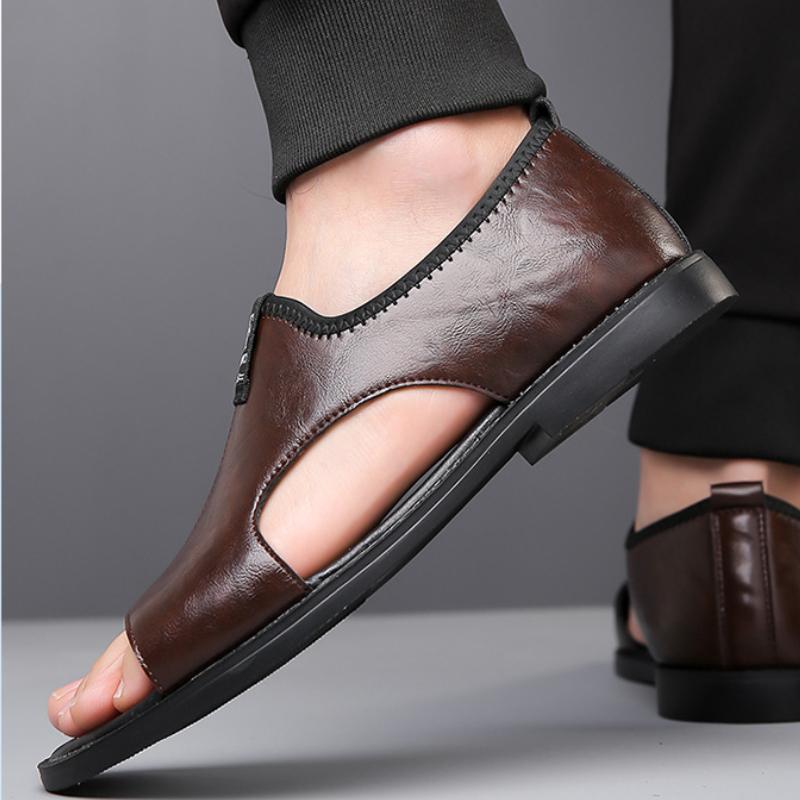 Luxury Men's Leather Sandals Black Flat Open Toe Sandals Outdoor Walk Beach Leisure Sandal Shoes for Men Sandalias De Hombre New