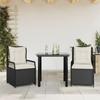 Vidaxl 3-Cz. Garden Furniture Set With Cushions, Black, PE Rattan