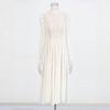 Hollow Out Mesh Maxi Dress High Collar Slim Fit Long Sleeve Robe High Waist Pleated Party Dresses New Lady Fashion Clothing