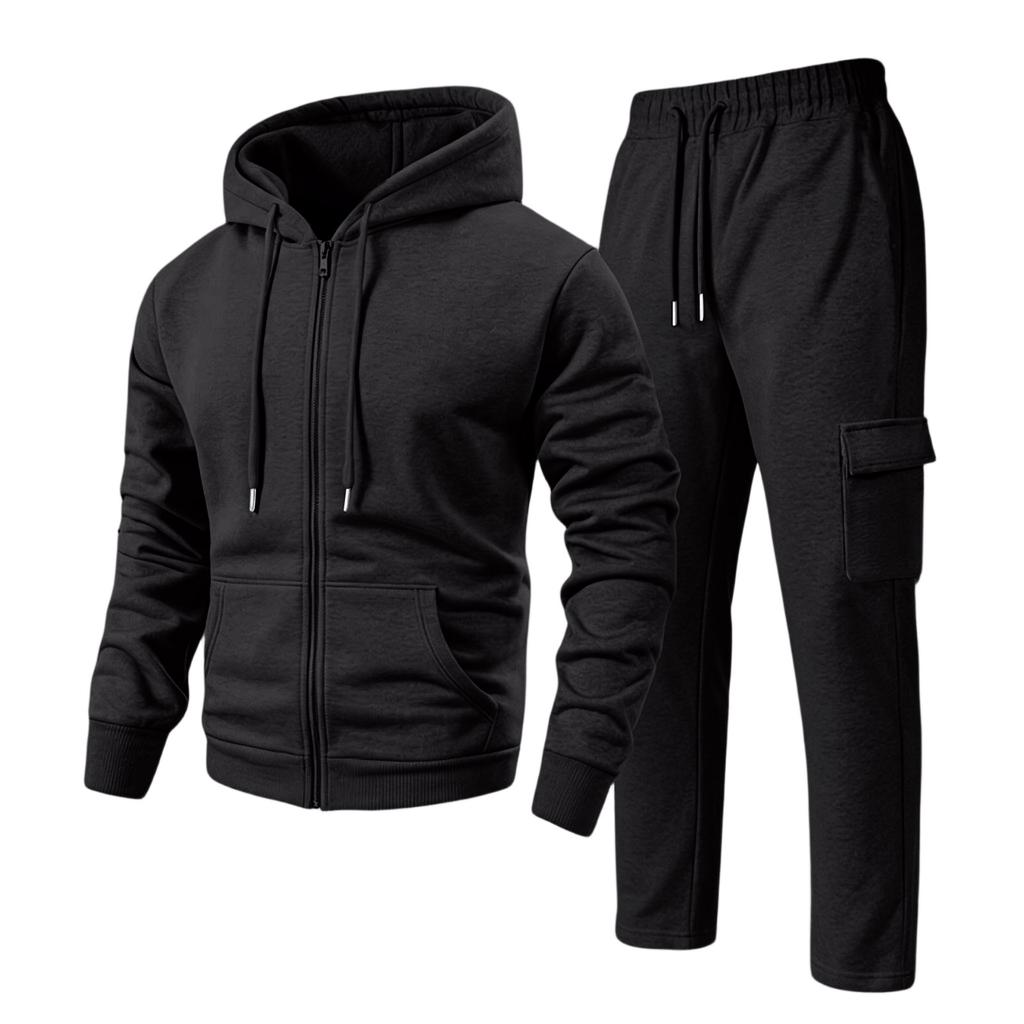 Men's Hoodie and Cargo Jogger Pants 2-Piece Set Casual Sportswear Suit for Outdoor Activities