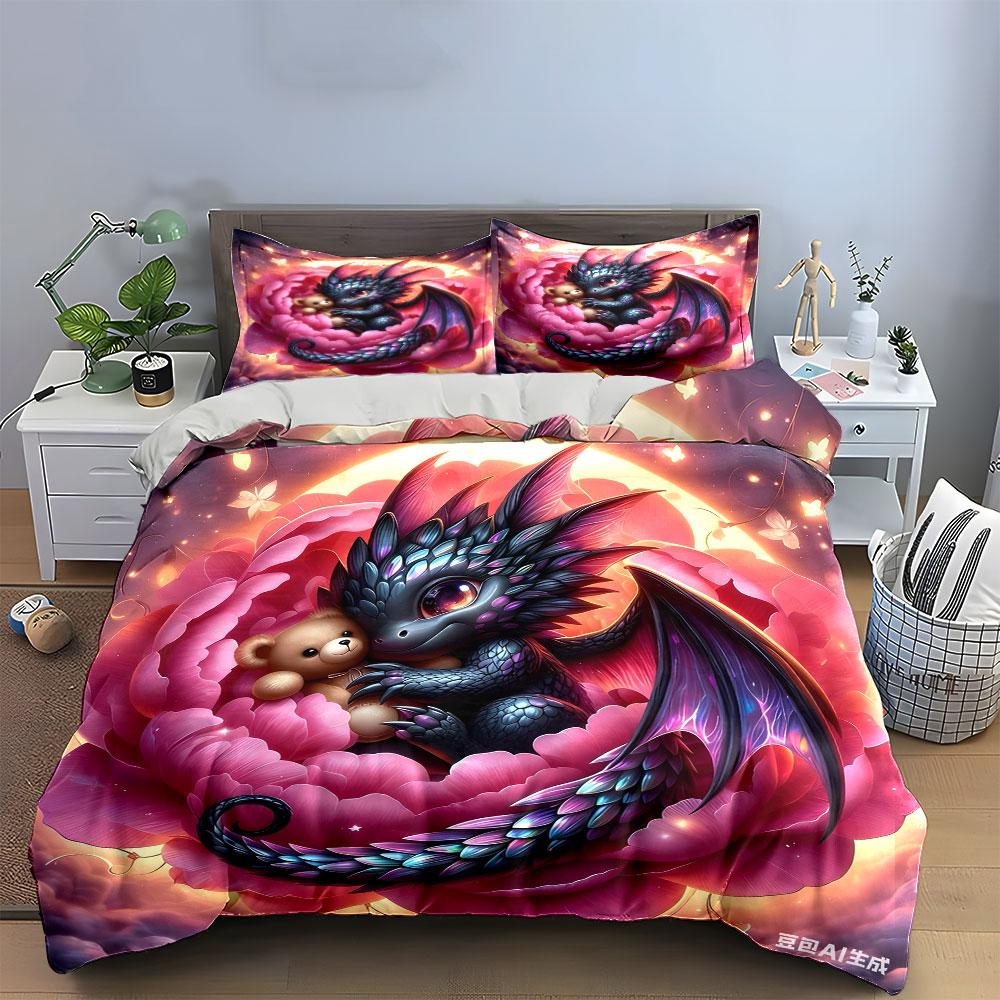 "Fantasy Dragon Trio for Decor" kid's and adults' bedroom decor, Exquisite three-piece bedding set gift