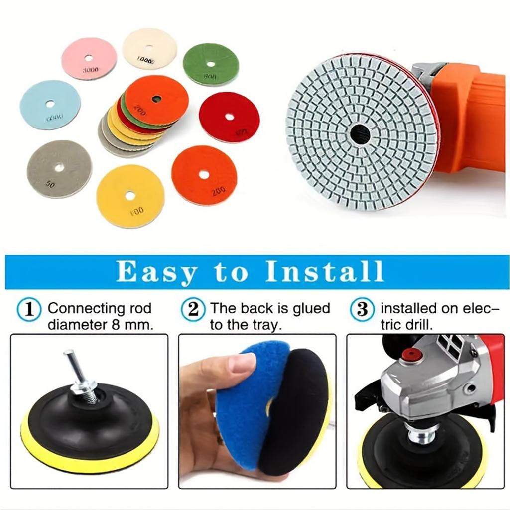 16pcs 4 Inch 100mm Diamond Polishing Pads Set for Stone Grinding and Refinishing Soft Abrasive Discs for Marble Granite Concrete