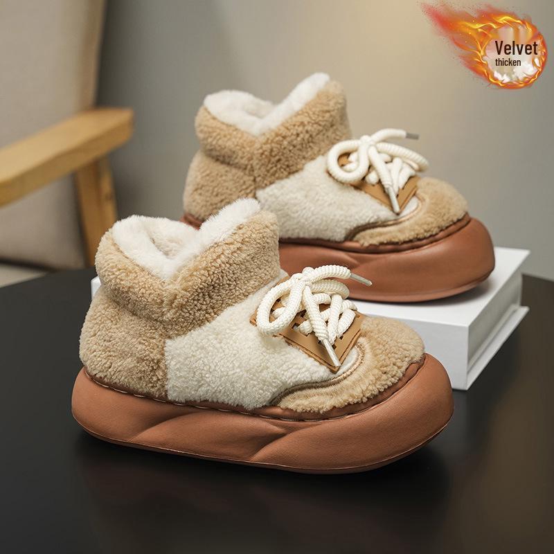 

2025 Parent-Child Winter Cotton Slippers: Thick-Soled, Heeled, Plus Velvet, Casual Indoor Snow Boots 28/29