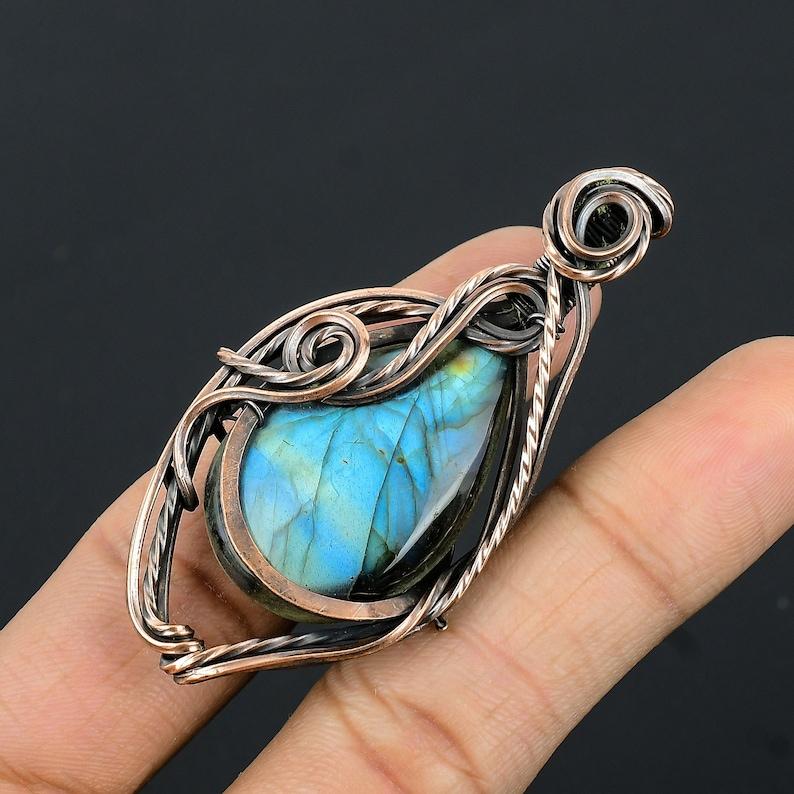 Labradorite Gemstone Pendant Copper Wire Wrapped Pendant Labradorite Pendant Copper Pendant Jewelry Gifts For Her Mother Labradorite Jewelry