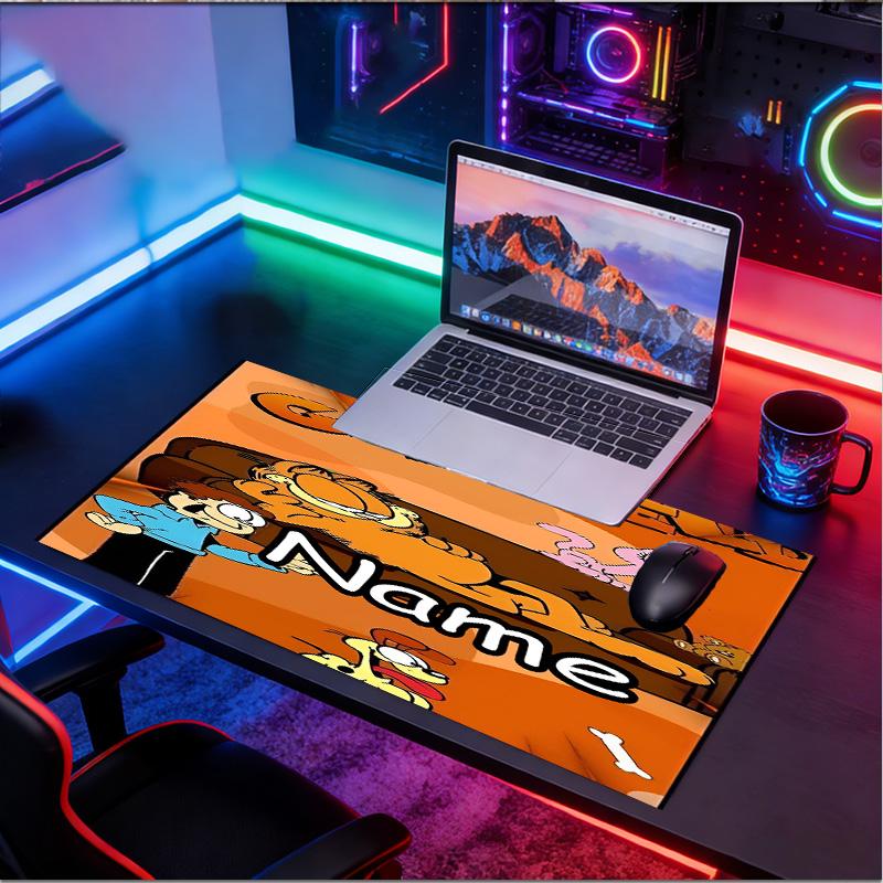 Custom Name Personalized Garfield Pattern Mousepad, Laptop PC Desk Mat, Decorative Desk Mat for Home Keyboard Pad Gift