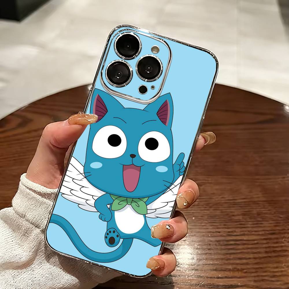 Anime Fairy Tail Happy Phone Case For iPhone 17 16 15 14 13 12 11 Mini Pro Max Plus Transparent Cover iPhone16pro