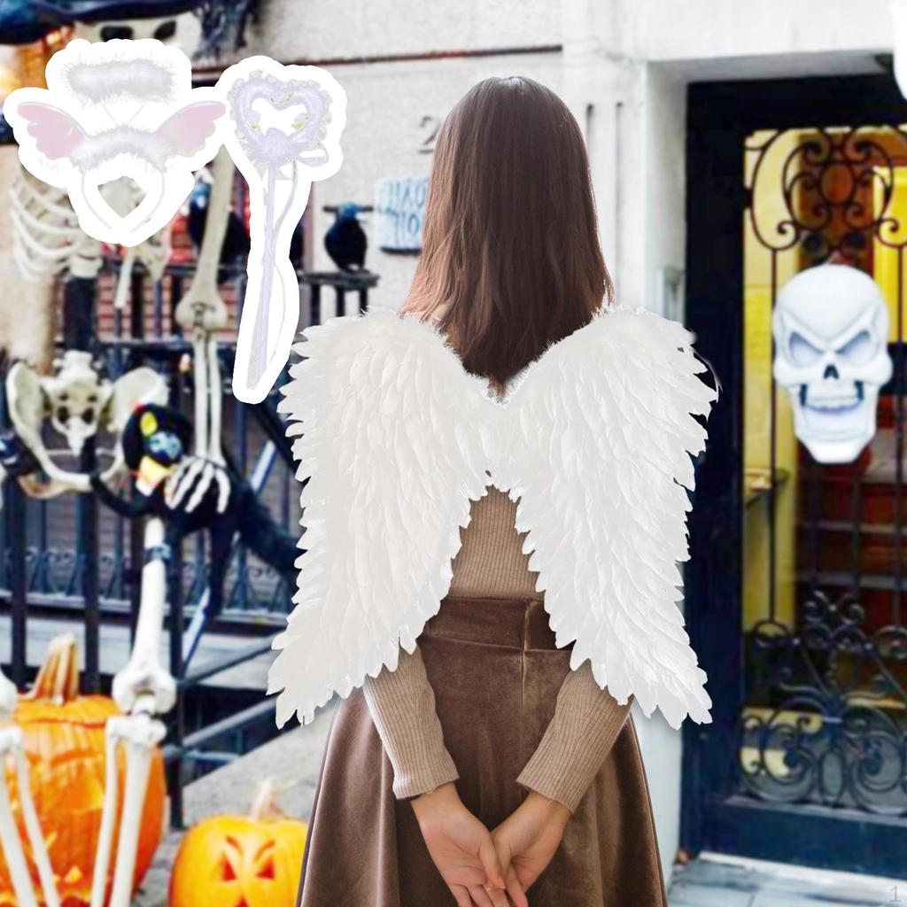 Angel Costume Wings with Halo and Elastic Shoulder Straps