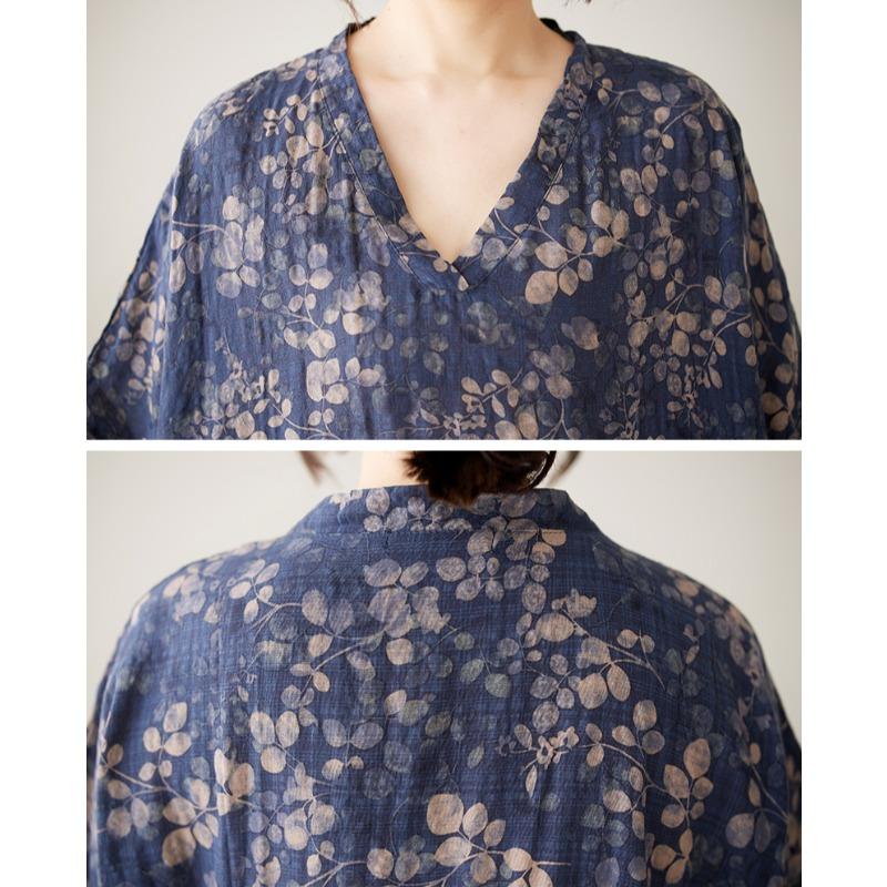 DIMANAF 2025 Summer Plus Size Long Dress Basic Women Casual Loose Vintage Oversized V-Neck New Printing Dress