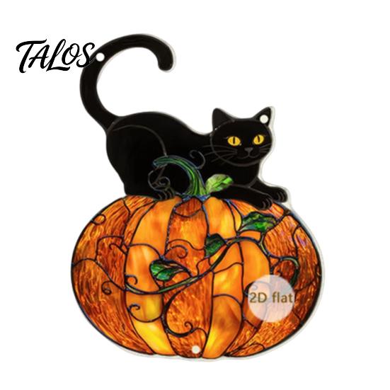 Vintage Window Pendant Halloween 2D Acrylic Decoration with Chain, Bell, Stained Glass Ghost Bat Bell Pumpkin Suncatcher Decor, Wall Hanging Ornament