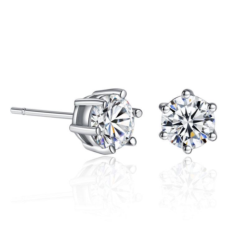 

White Gold Plated Zircon Crown Stud Earrings for Men & Women белый