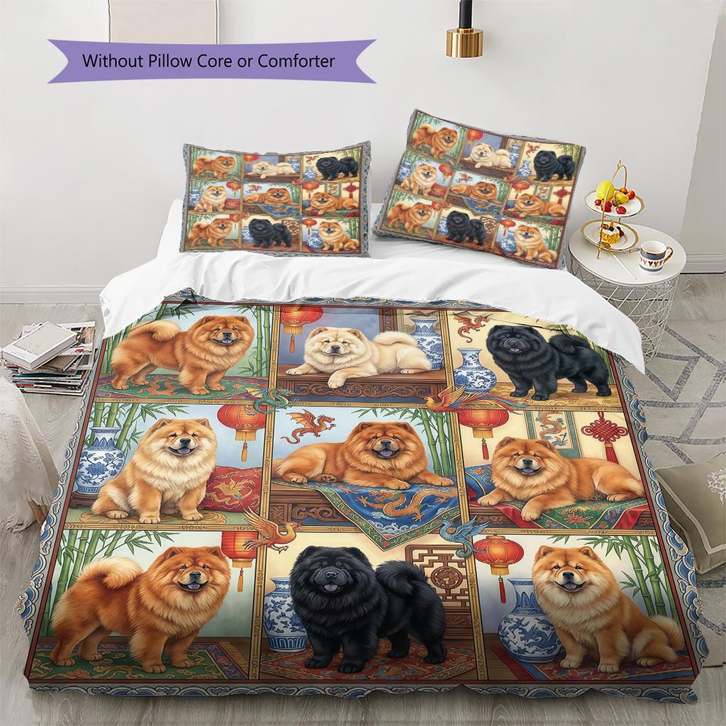 Cute Flower Puppy Pattern Bedding,Quilt Set Quilt Cover Pillowcase Home Birthday Gift (1 * Duvet Cover + 2 * Pillowcase, Without Core)