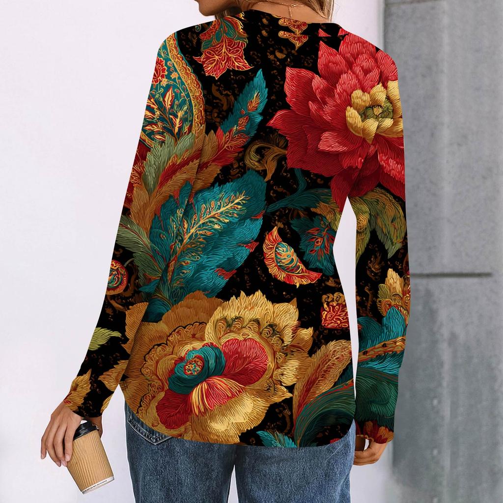 Women's Print Long Sleeve Shirts Elegant Casual Tops Trendy Shirts Tops