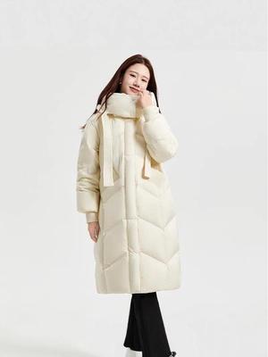 Chaqueta Acolchada de Plumón con Capucha por Encima de la Rodilla para Mujer – Gruesa, Holgada, Versátil, Abrigo de Moda de Largo Medio