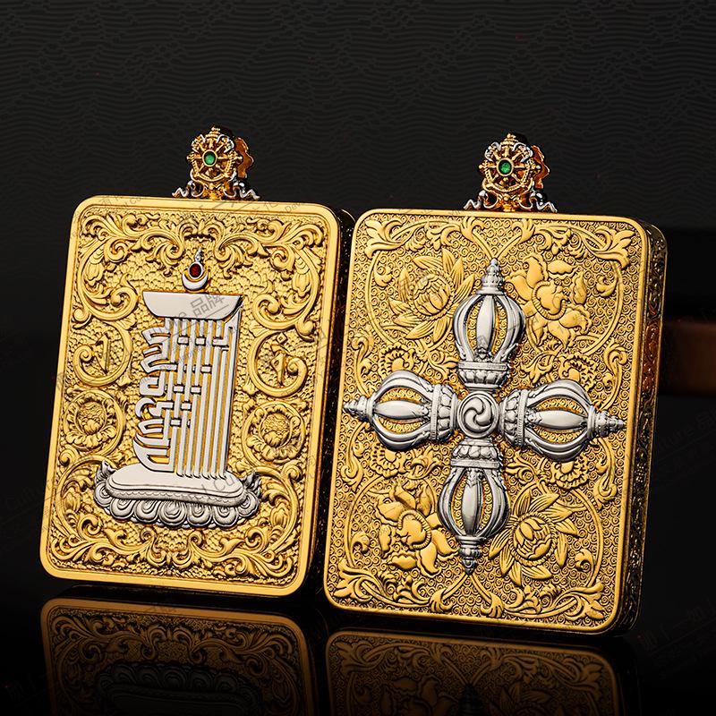 Authentic Xiangyun Golden Wheel Vajra Pestle Pendant & Thangka Gau Box
