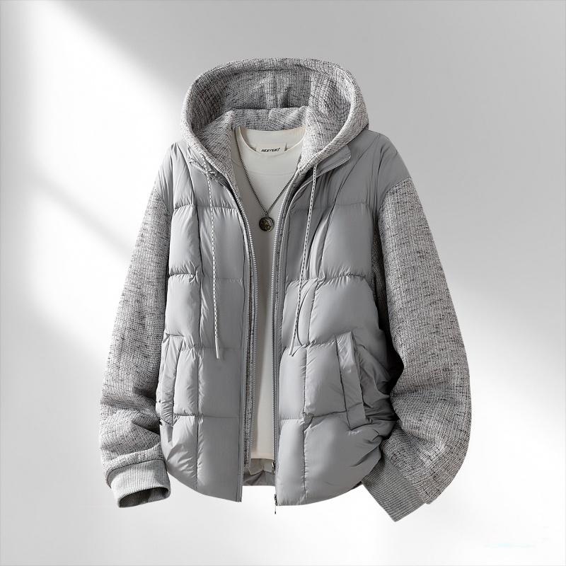 Men's Patchwork Cotton Coat, Velvet Thickened Cotton Coat, Warm Jacket, Hooded Fashionable Outer Coat