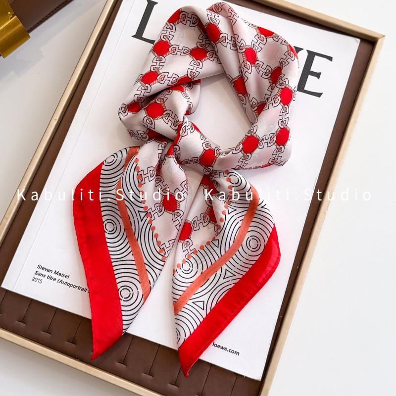 70x70cm Lightweight Square Scarf Women Polka Dot Print Silk-Like Wrap Neck Tie Hair Band Fashion Accessory