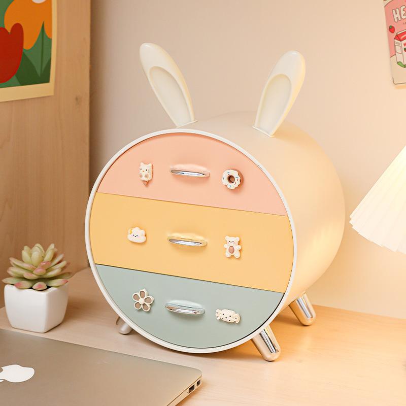 Graffetta per capelli da bambino con coniglietto, organizer da scrivania, cassetto multistrato, scatola portaoggetti per cosmetici da dormitorio per studenti