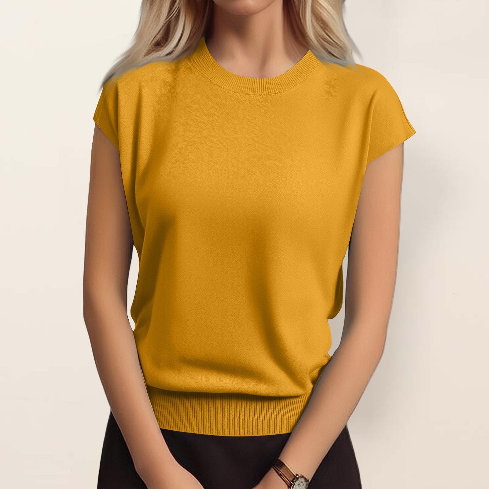 

Футболки для женщин, модные трикотажные свитера с круглым вырезом, свободная рубашка, футболка One Size жёлтый