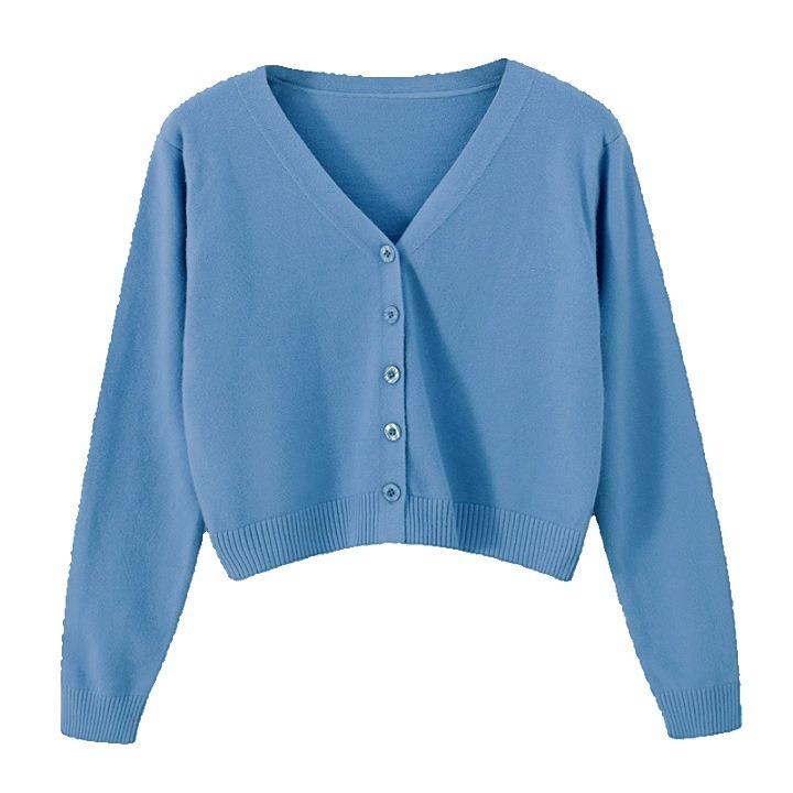 Sweater Knitted Cardigan Button Jacket Autumn Winter V-neck Long Sleeve Casual Short Tops For Women Sweater Grey White