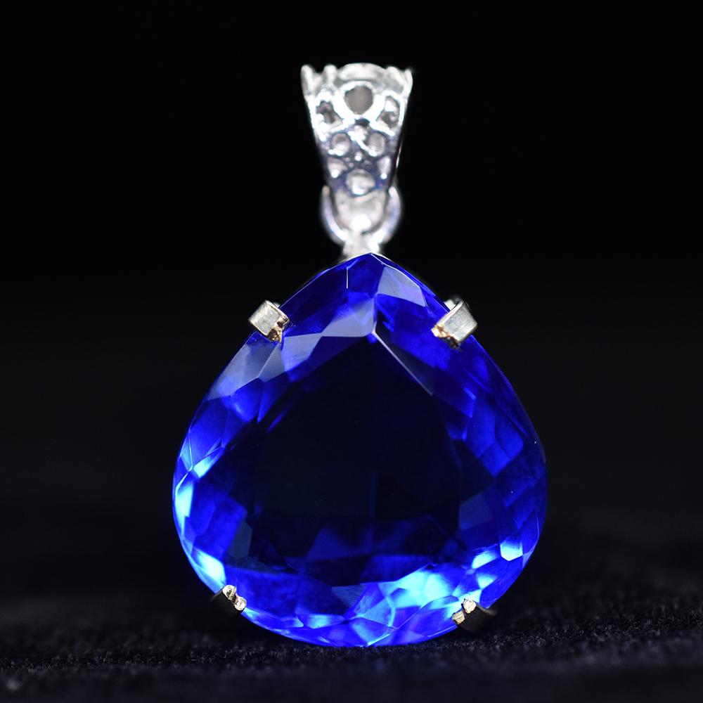 Lab Grown 55 Ct CERTIFIED Sapphire 925 Sterling Silver Blue Pear Gems Pendant MY-PD-128-NS