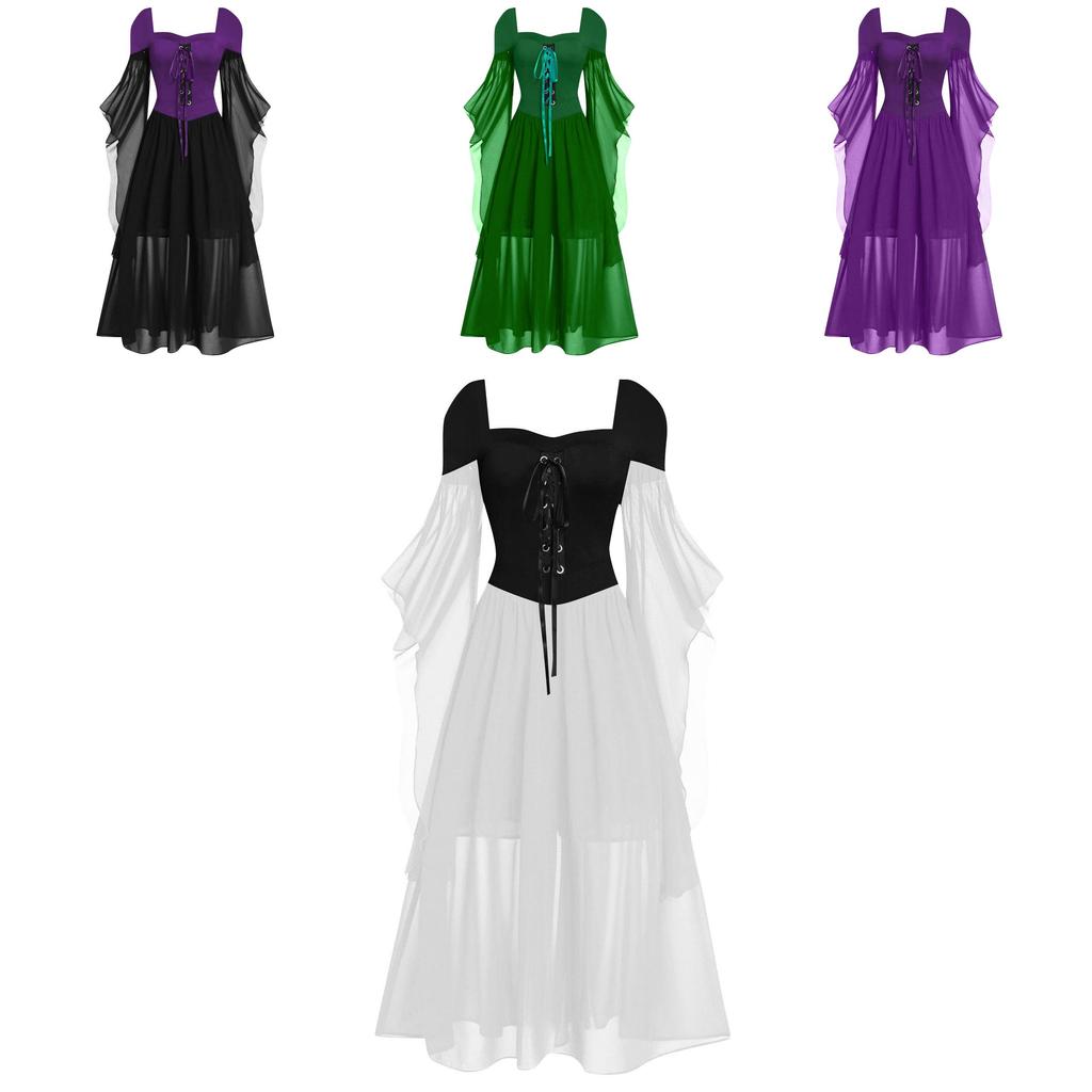 Stunning Vintage Inspired Witch Maxi Dress With Flared Sleeves Available In Ten Colors