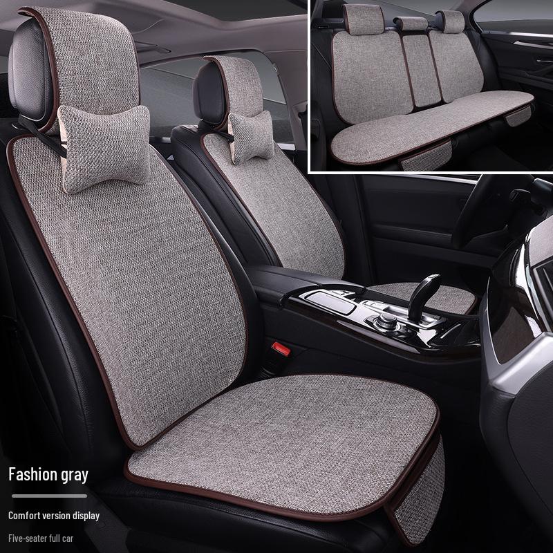 Comprehensive All-Season Linen Seat Cushion Set for Five-Seater Cars