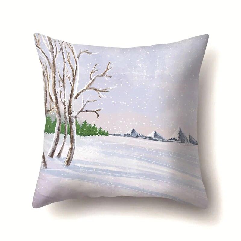 45x45cm Cartoon Fawn Snow Scene Pillow Cover Living Room Sofa Office Seat Car Waist Cushion   Home Decoration