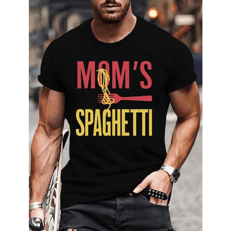 [Trend-Alltagsgabel] Übergröße Herren Sommer-T-Shirt | MOM S SPAGHETTI Grafikdruck Kurzarm-Tees | lässige Oberteile für große und kräftige Männer