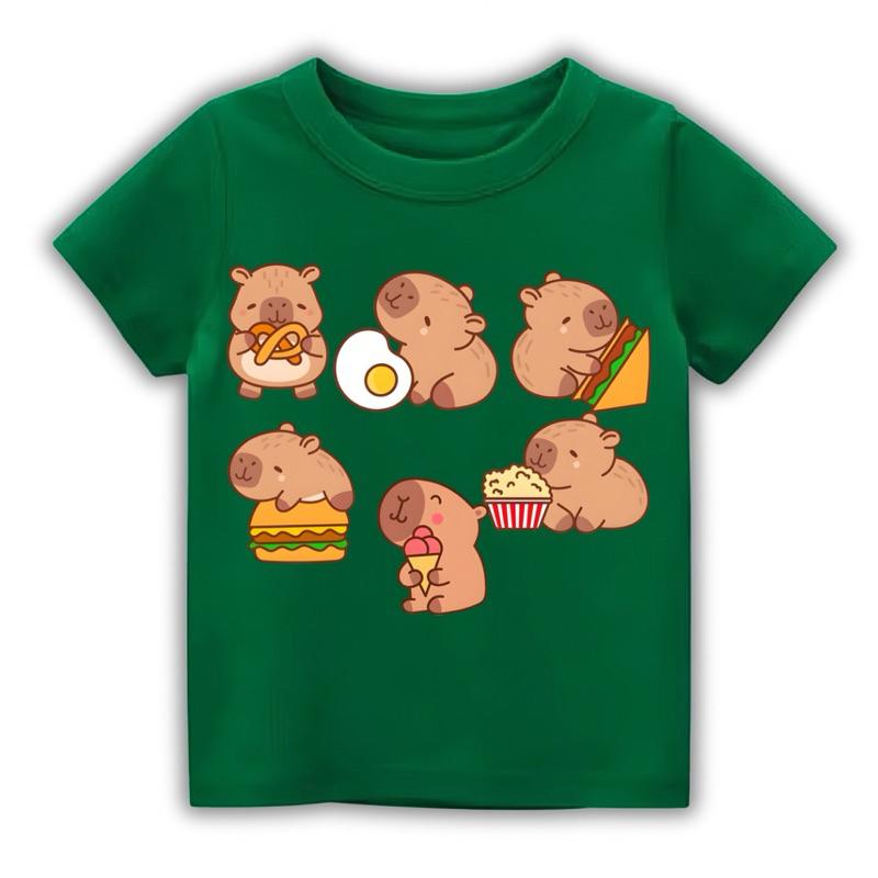 Short tube children s t-shirt, rectangular t-shirt with capybara food pattern for children 140