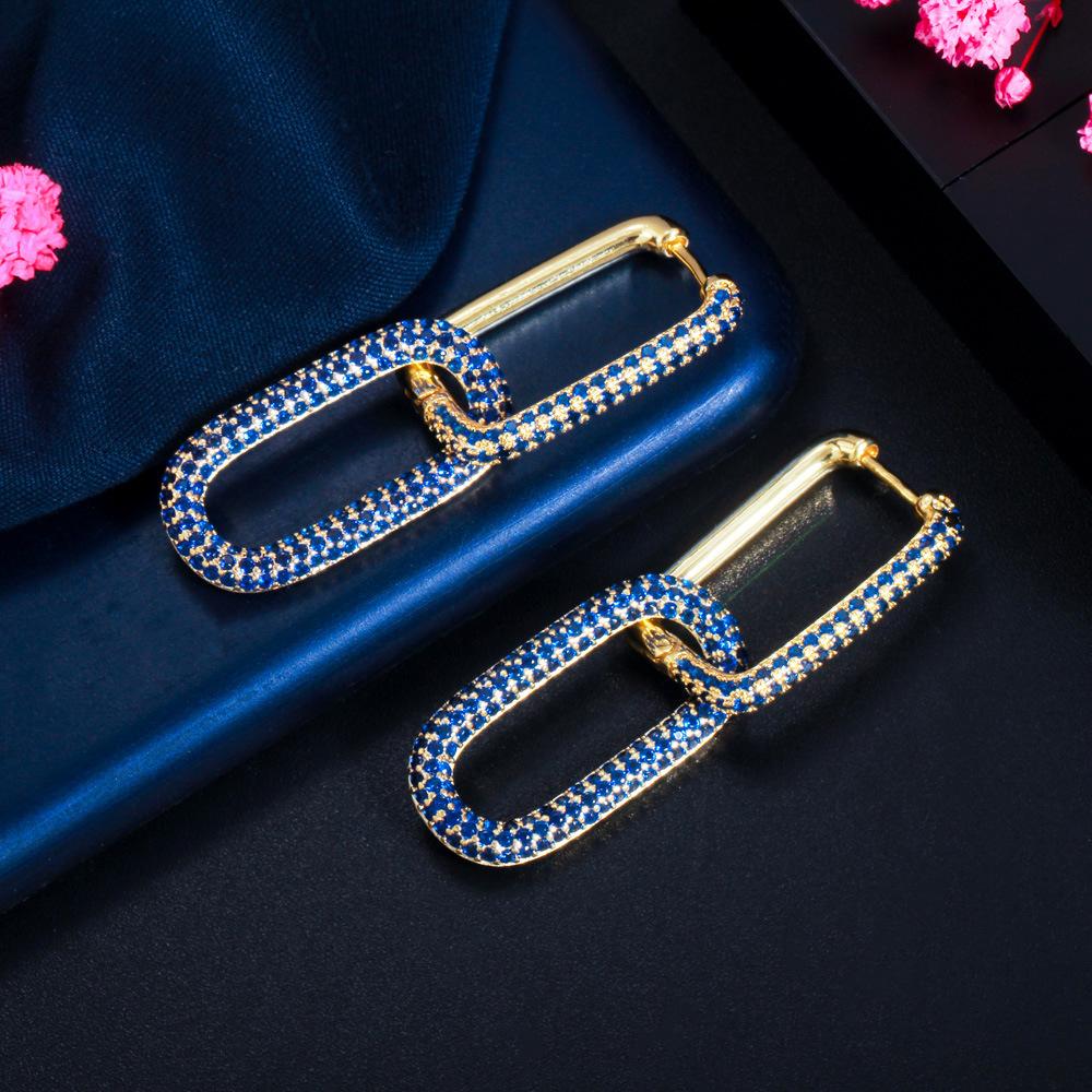 Popular Geometric Lock Small Earrings Colored Zircon Vintage Buckle Copper Plated 18K Gold Micro-Inlaid Zircon Earrings