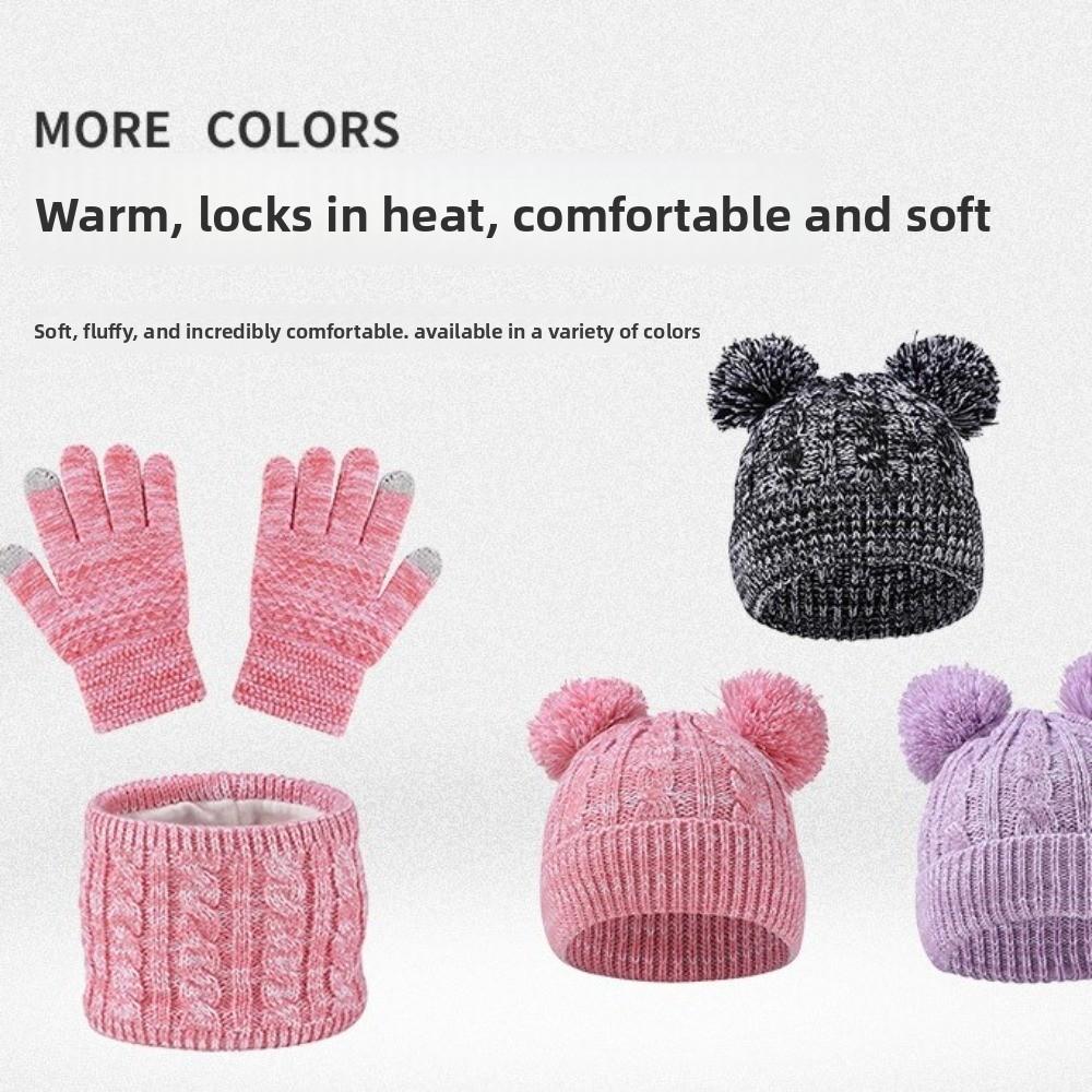 Thickened Baby Hat Scarf Gloves Set Warm Ears Kids Hat Set Fashion Toddler Knitted Hats  Girls