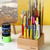 Wood Multi-Purpose Brush Holder for Calligraphy & Painting Compartments Art Supply Storage for Students Artists Modern Pen Stand