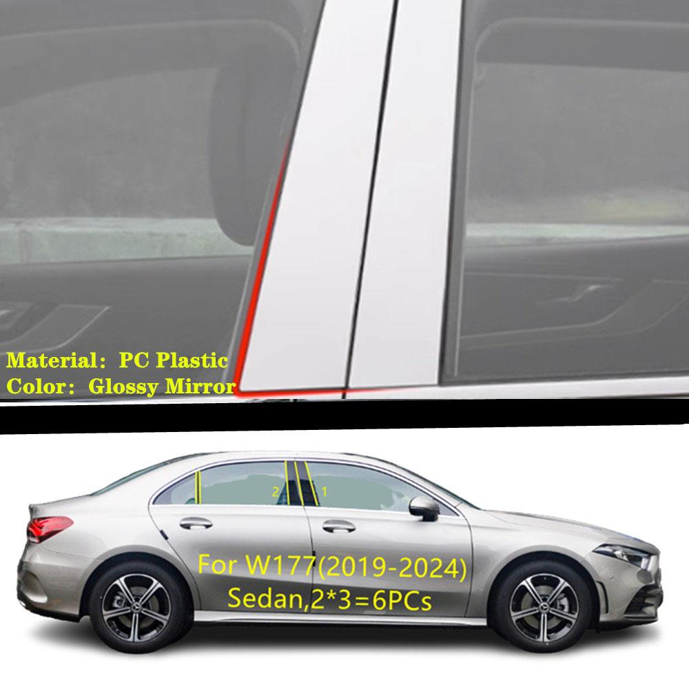 Car TPU/Glossy Mirror Pillar Post Cover For Mercedes Benz A Class Hatchback Sedan W177 -2024 Stickers Accessories 6PCS