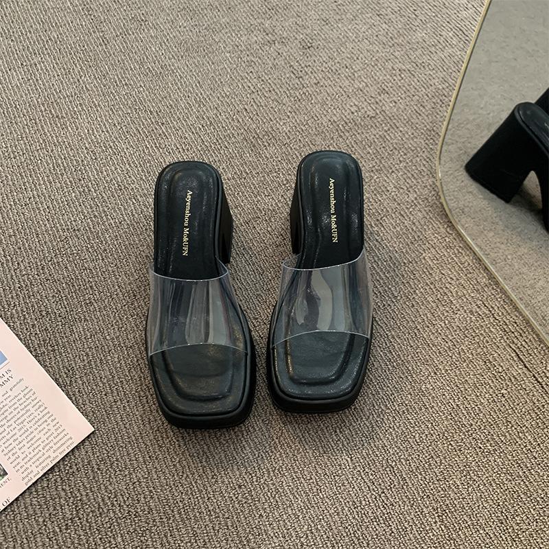 

Platform slippers women s summer outer wear new small high-end thick heel heightening exquisite high-heeled sandals 35 чорний