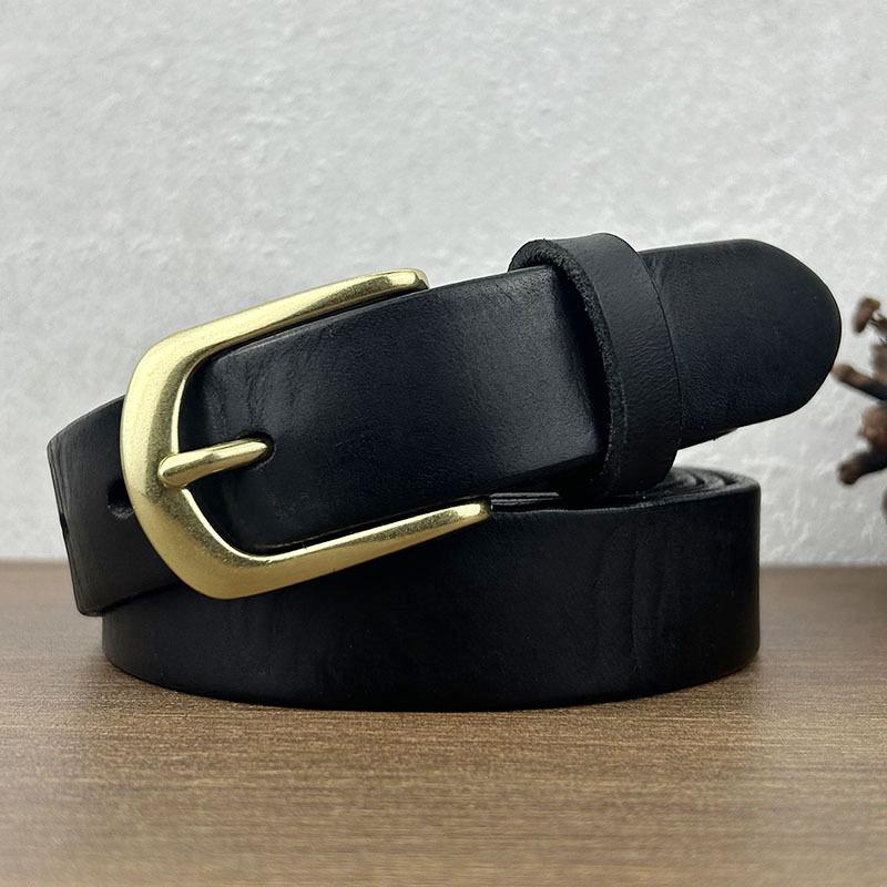 Ceinture Rétro Polie Ceinture Rétro Femme Cuir Boucle Ardillon Décontractée Ceinture d'Affaires Simple Ceinture en Cuir de Vachette Première Couche