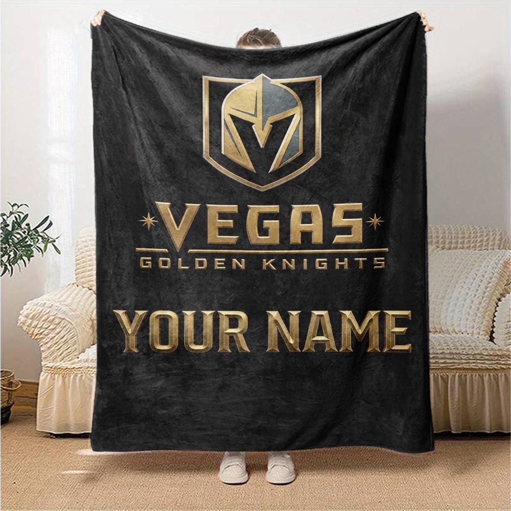 Name Custom Vegas Golden Knights Logo Print Flannel Blanket High Quality Warm Comfortable Cover for All Seasons Perfect for Gifts Home Decor