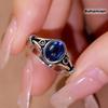 Exquisite Vintage Bohemian Style Oval Blue Synthetic Zircon Ring Elegant Women's Banquet Party Ring