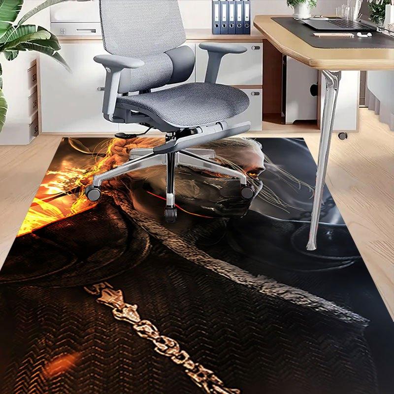 1pc Fire and Blood Office Carpet Chair Mats, Home Decor Mat Fantasy Theme Mat Durable Mat, Dragon Decor,Suitable for fantasy theme lovers