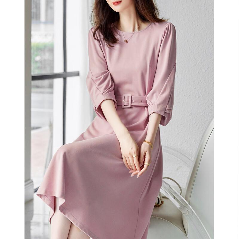 Demana Hepburn Style Round Neck Lantern Sleeve Mid-Length Dress