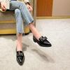 Retro Bowknot Oxfords Woman Flats Slip On Thick Heels Loafers British Pointed Toe Small Leather Shoes Women Plus Size 42