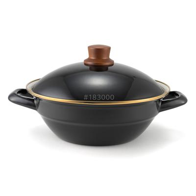 Fuji Emaillierte Keramik mit Topf, 24 cm, Tischplatte, Deckel, Induktions-/Gasherd, Schwarz, HD-24.BK