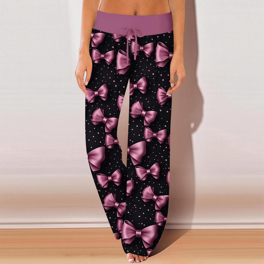 Pantalones de pijama para mujer, ropa de dormir, pantalones casuales con cordón y cintura elástica, pantalones holgados y rectos cómodos para yoga