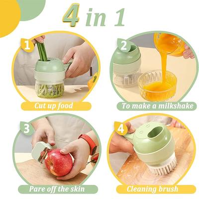 4In1 Set Tagliaverdure Elettrico Tenuto In Mano Senza Fili Elettrico Aglio Schiacciatore Cibo Chopper Tritacarne Macchina Cibo Buccia Fetta