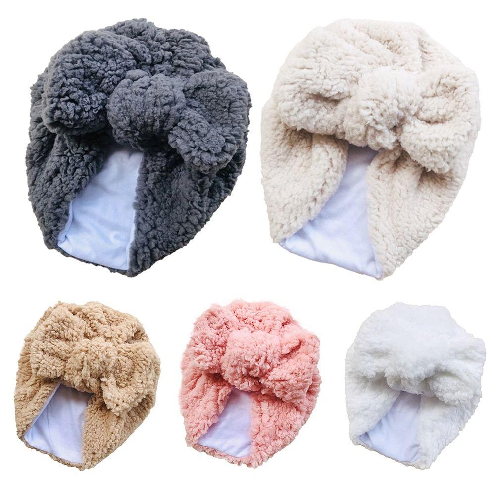 Warm Thick Baby Beanies Ear Warmer Newborn Baby Hats Infant Hat Teddy Fabric Bowknot Headband