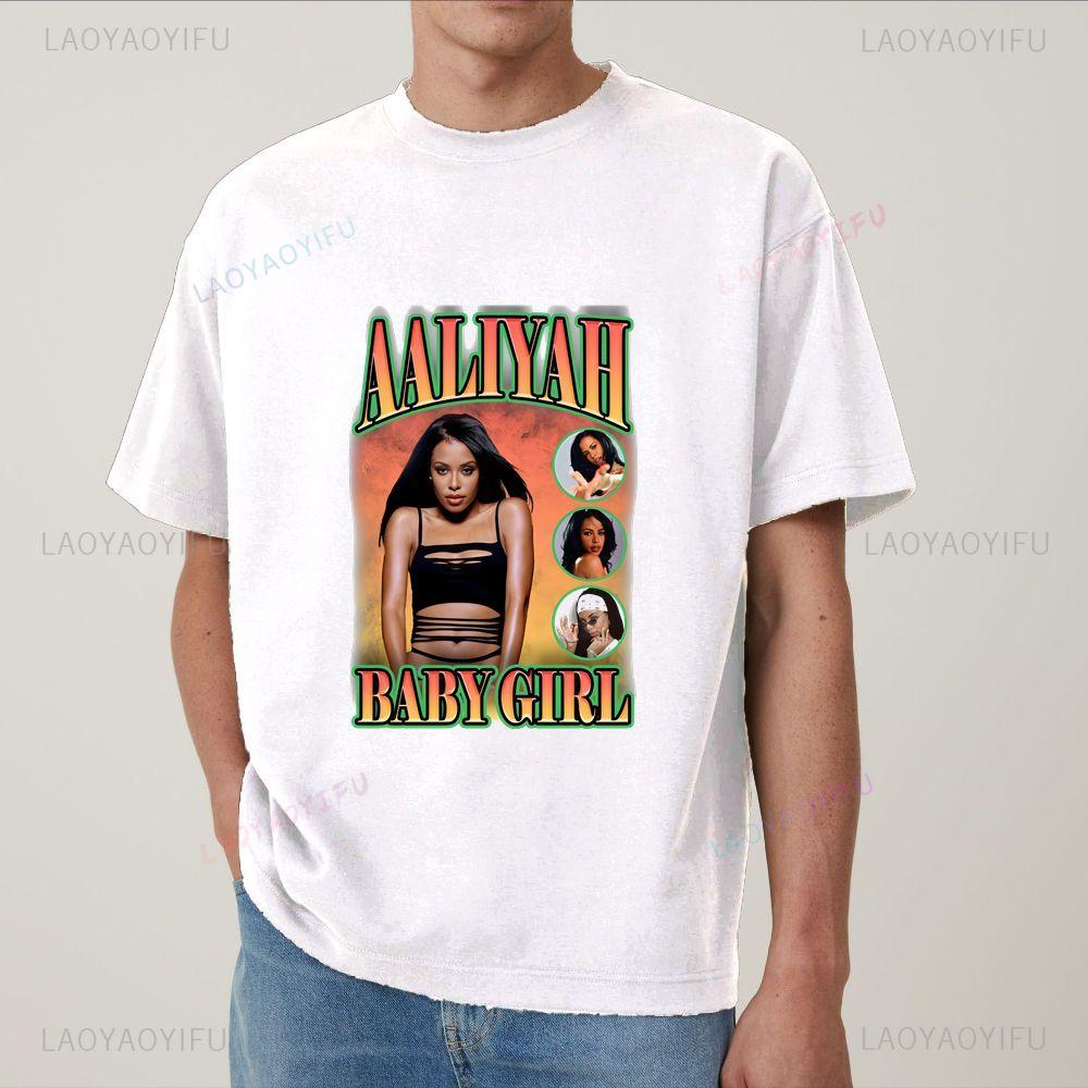 Loose and Retro Singer Aaliyah Summer Short-sleeved Unisex Shirt with Universal Pattern Oversiz