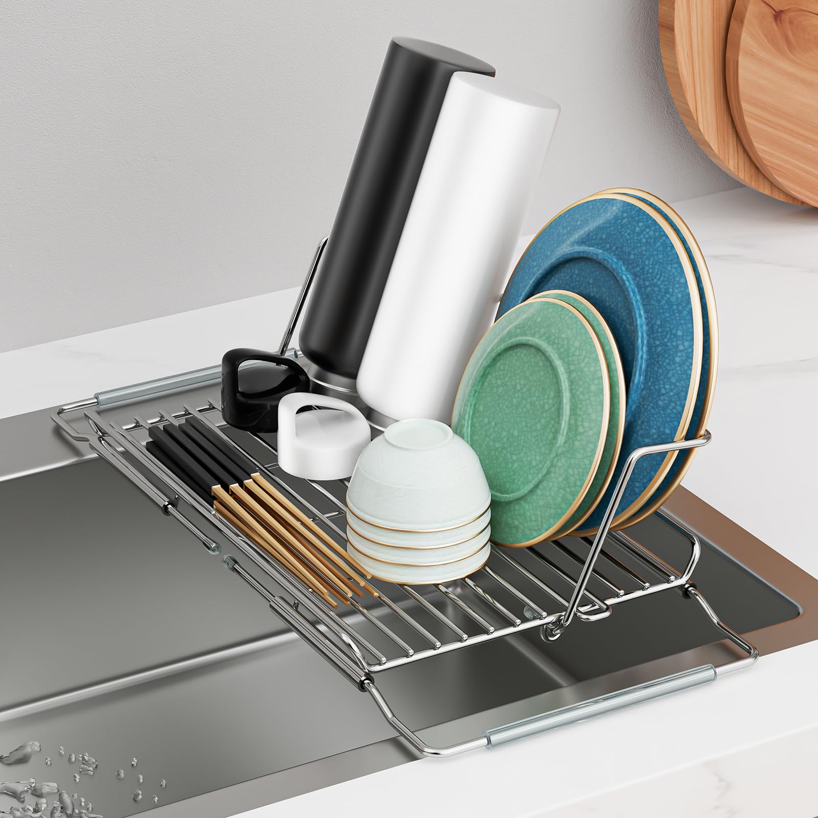 

Cozyall Посуда над раковиной рядом с подходящей для воды посудой из нержавеющей стали Временная посуда Кухонная посуда для мытья Для одинарной мини-сушилки,