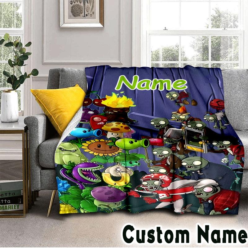 Custom Name Zombies Battle Throws Blanket Flannel Blankets for Couch Bed Gifts for Men Women Picnic blanket Christmas fan gifts