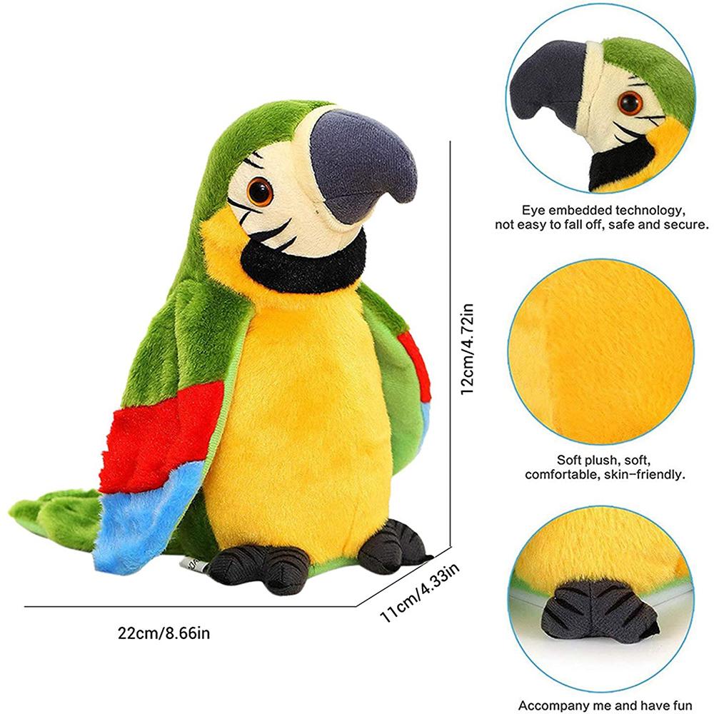 Talking Parrot Repeats What You Say Electric Plush Animal Toy Parrot Talking Bird Birthday Gift for Kid